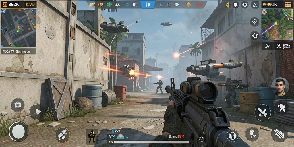 Gameplay 999ZK menampilkan aksi tembak-menembak yang seru dan mendebarkan.