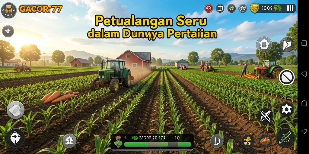 Tampilan gameplay GACOR77 menunjukkan aktivitas pertanian yang seru.