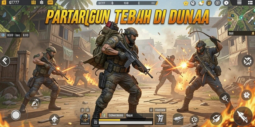 Screenshot GT777 menunjukkan aksi menegangkan dalam battle royale.