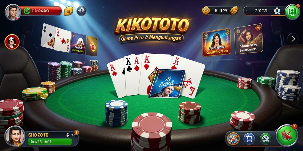 Tampilan gameplay KIKOTOTO dengan pemain aktif dan kartu poker yang menarik.