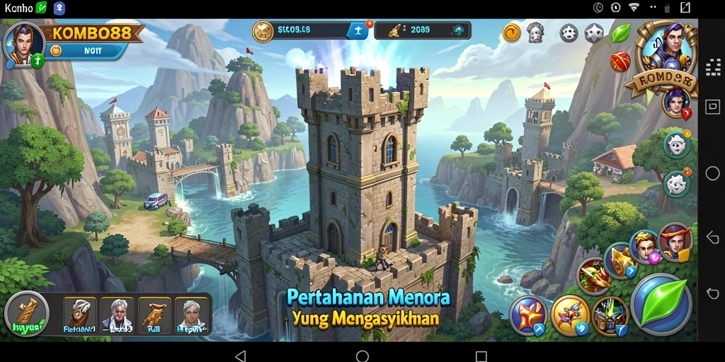 Tampilan gameplay seru dari KOMBO88 dalam genre Tower Defense.