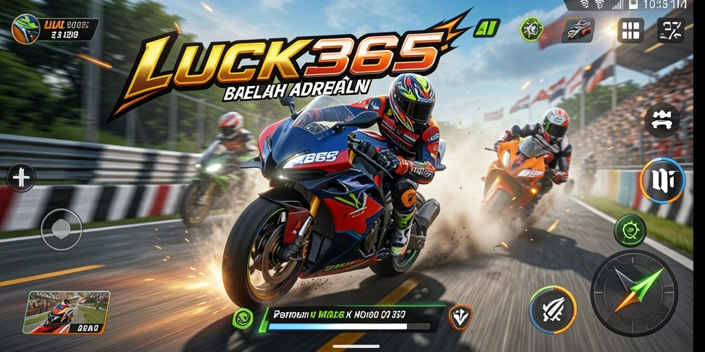 Tangkapan layar dari gameplay seru LUCK365 yang menunjukkan kecepatan balap motor.