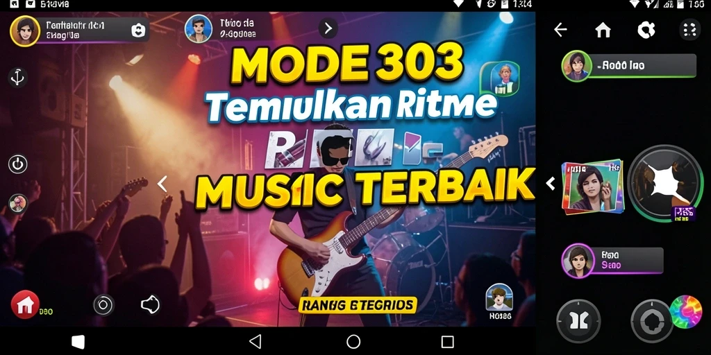 Screenshot gameplay MODE303 menampilkan keseruan bermain lagu-lagu populer.