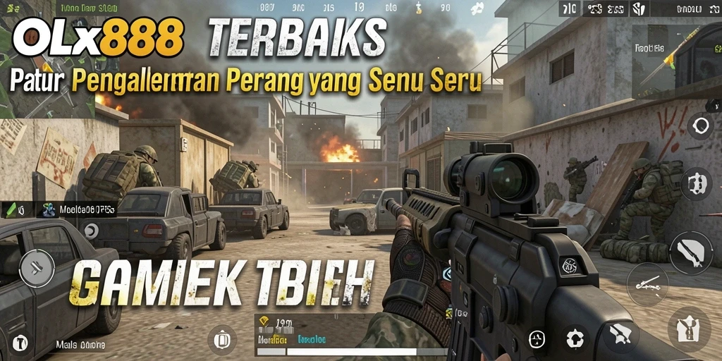 Tangkapan layar gameplay OLX888 menampilkan aksi tembak-menembak yang intens.