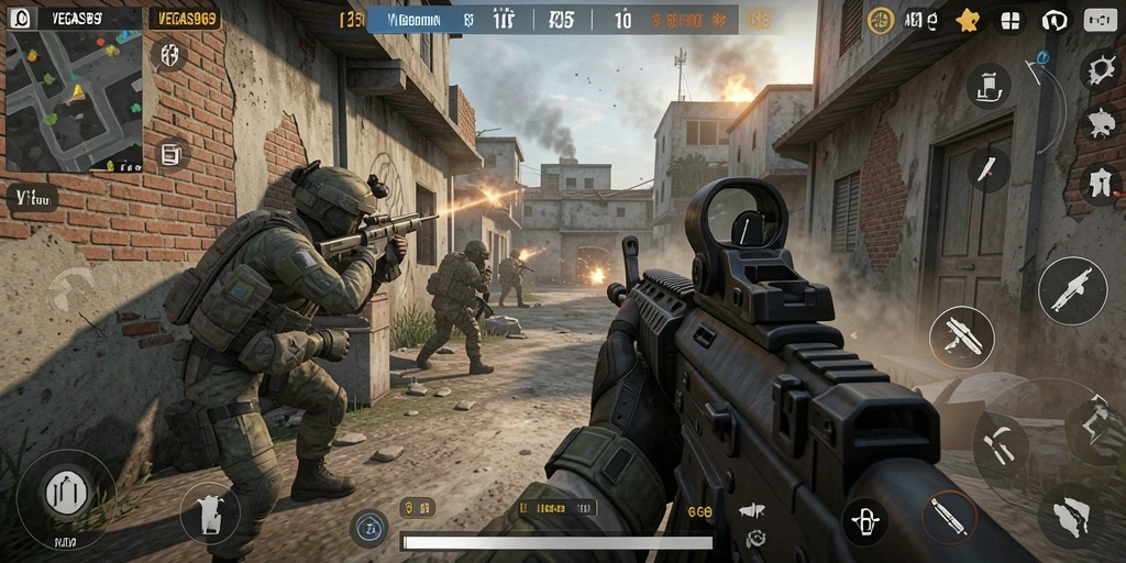 Gameplay mendebarkan dalam <strong>VEGAS969</strong> yang menunjukkan aksi FPS intens.