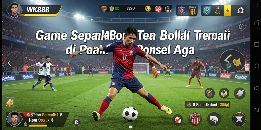 Screenshot gameplay WK888 menunjukkan aksi seru di lapangan sepak bola.