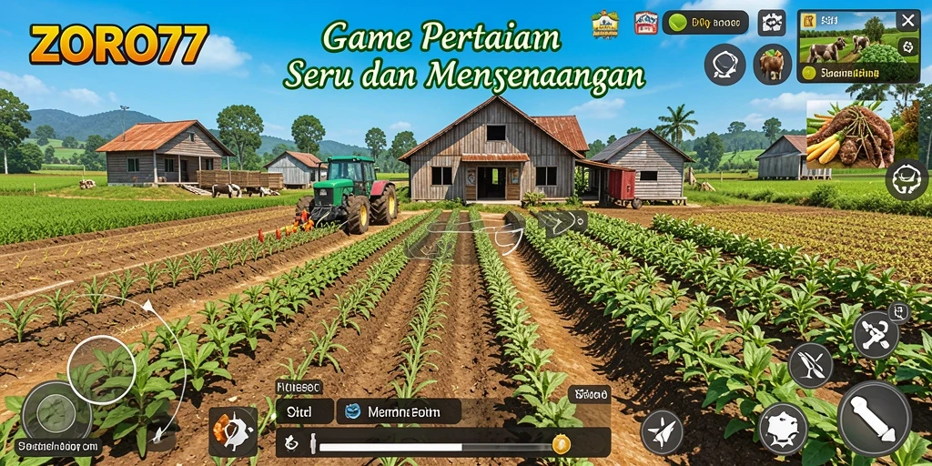 Gameplay ZORO77 menampilkan aktivitas bertani yang menarik dan interaktif.
